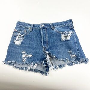✅ Levi's 501 Cutoff Distressed Light Wash Jean Shorts Button Fly Size 29 Hi Rise